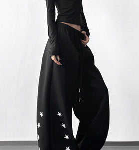 Star Embellished Wide-Leg Casual Pants