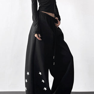 Star Embellished Wide-Leg Casual Pants