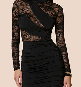 Lace Sleeve Bodycon Dress with Wrap Detail