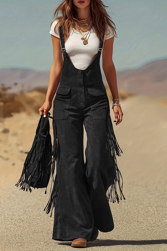 Fringe Pocket Buttoned Jumpsuit