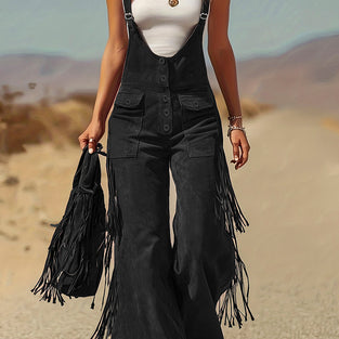 Fringe Pocket Buttoned Jumpsuit