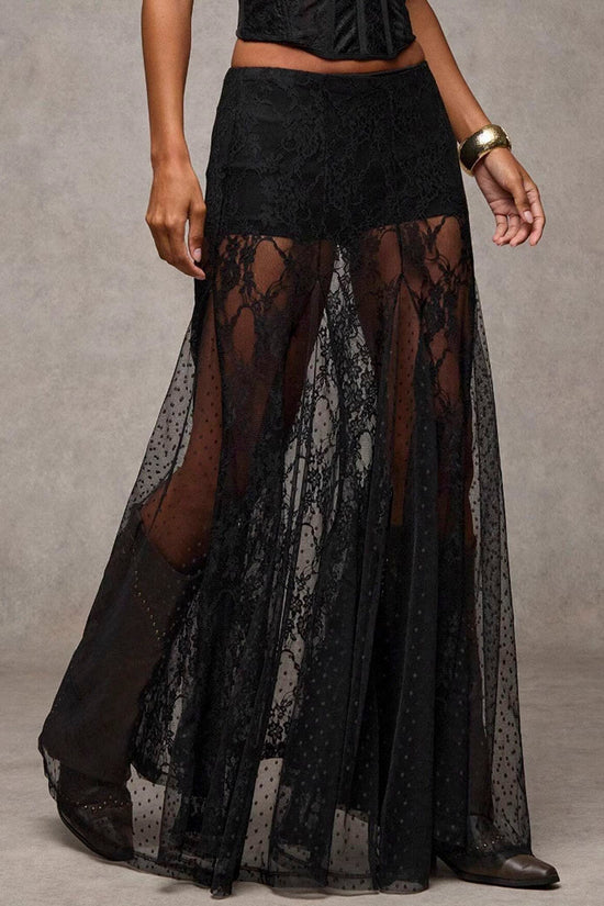 Sheer Lace Midi Skirt
