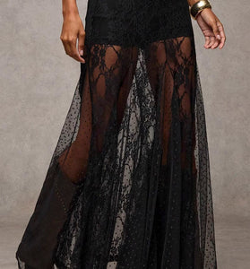 Sheer Lace Midi Skirt