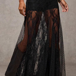 Sheer Lace Midi Skirt