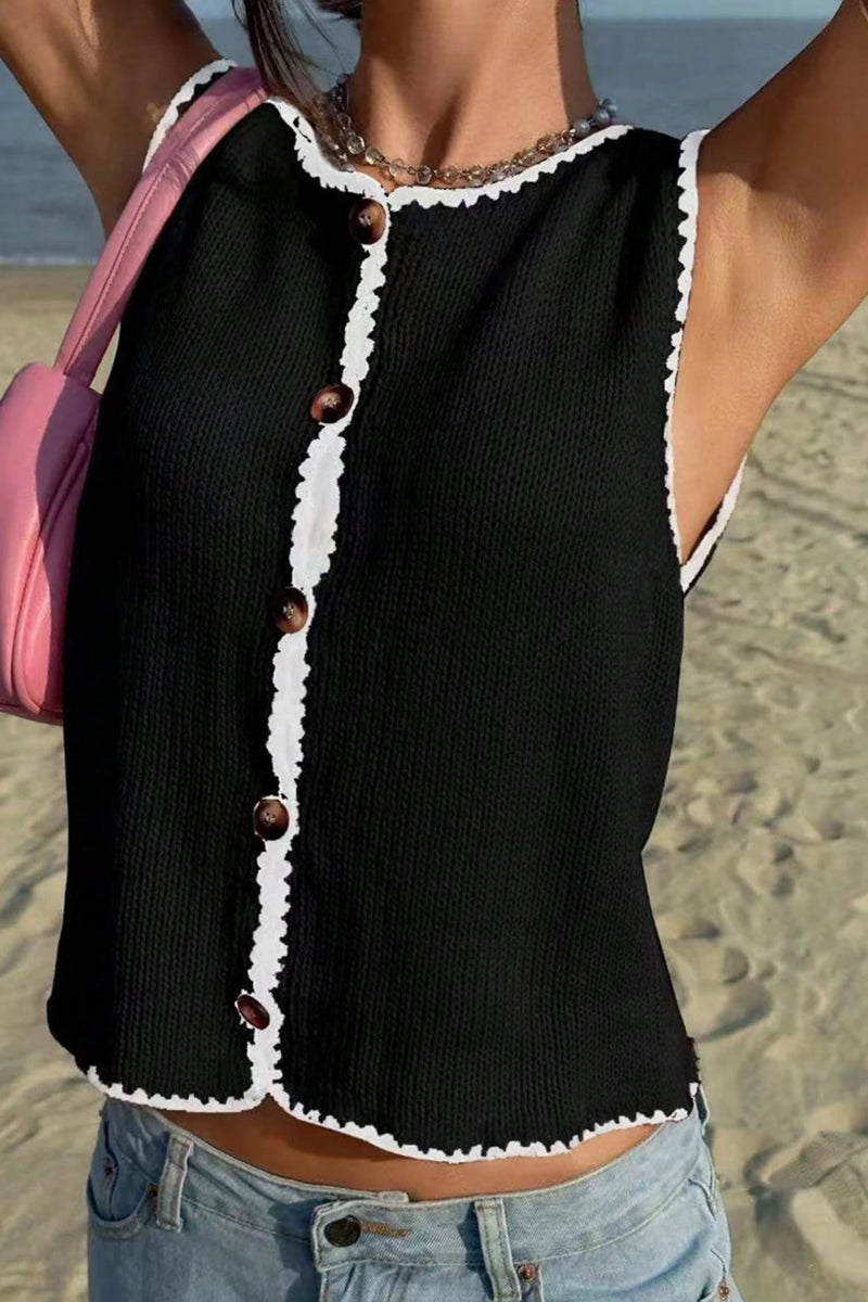 Button-Front Sleeveless Sweater Vest