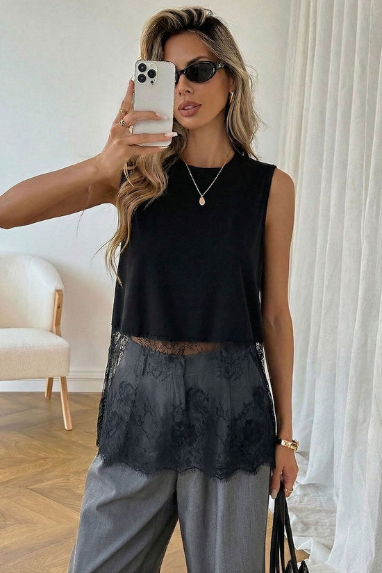 Sleeveless Lace Hem Tank Top