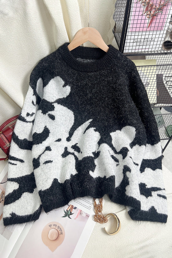 Floral Patterned Relaxed Sweater