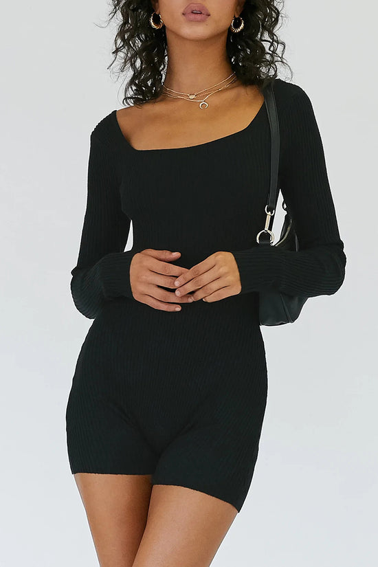 Long Sleeve Ribbed Knit Romper
