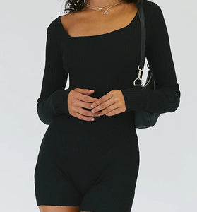 Long Sleeve Ribbed Knit Romper