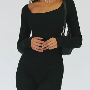 Long Sleeve Ribbed Knit Romper