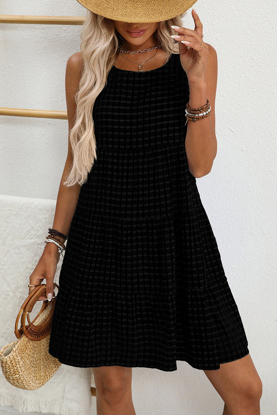 Sleeveless Checkered Casual Dress