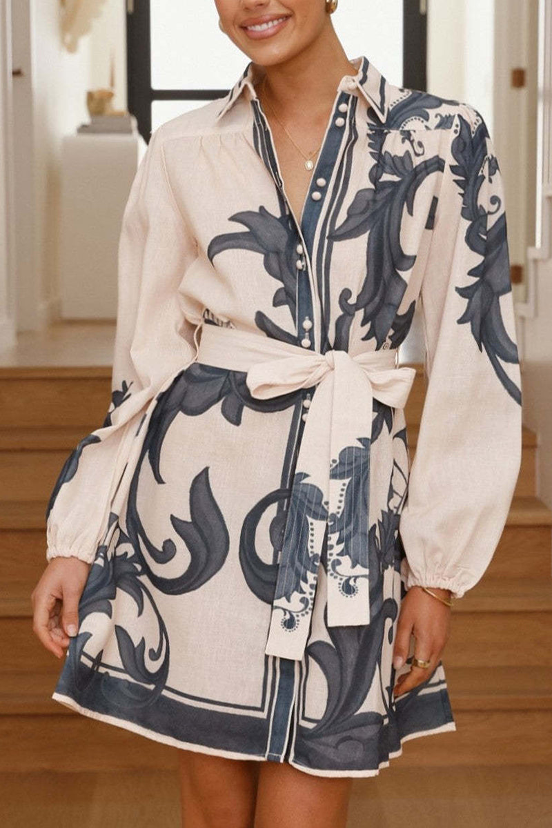 Floral Pattern Shirt Dress with Belt