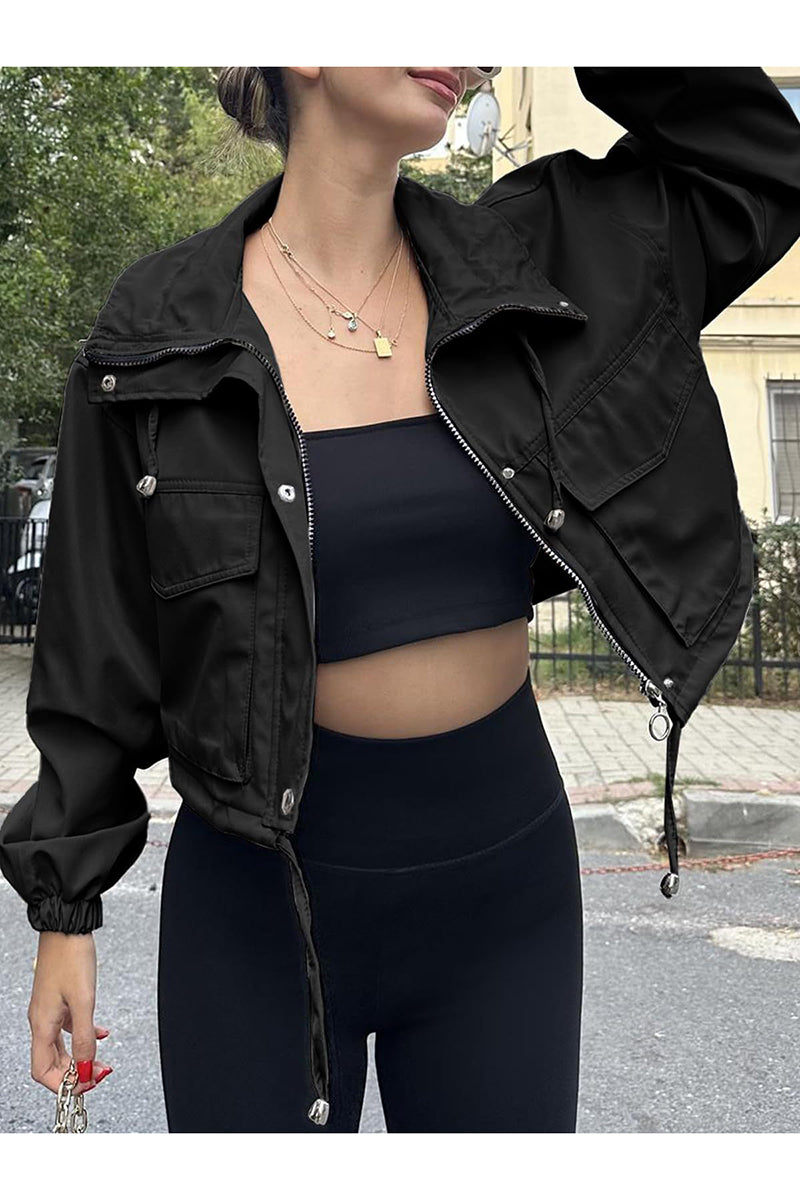 Cropped Zip-Up Drawstring Jacket