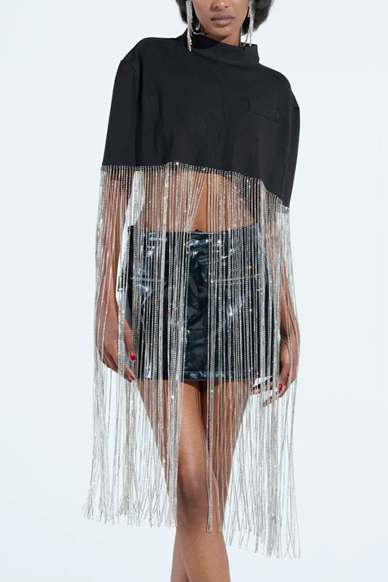Fringe Hem Sleeveless Cropped Blouse