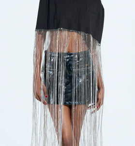 Fringe Hem Sleeveless Cropped Blouse
