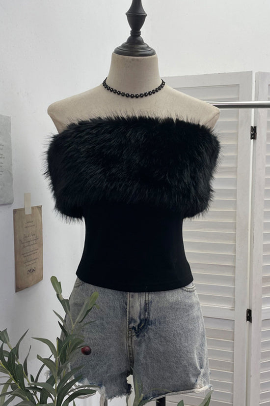 Furry Tube Strapless Camisole Top