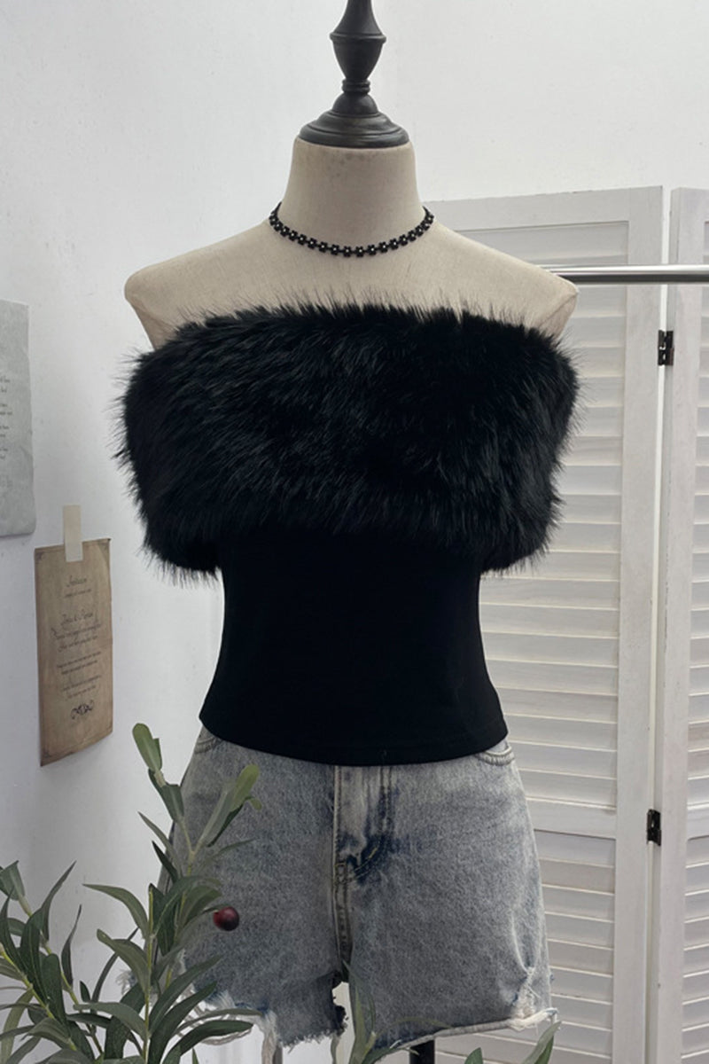 Furry Tube Strapless Camisole Top