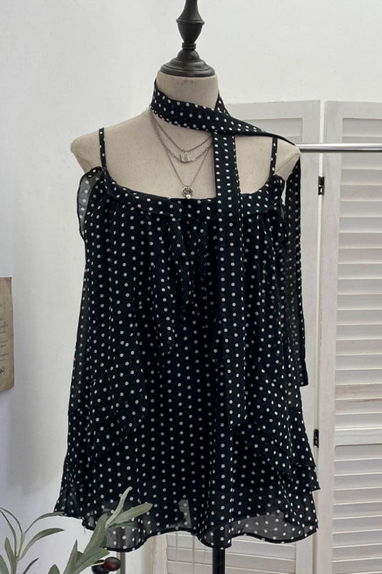 Polka Dot Layered Tank with Scarf Accent