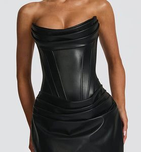 Strapless Faux Leather Bodycon Casual Dress