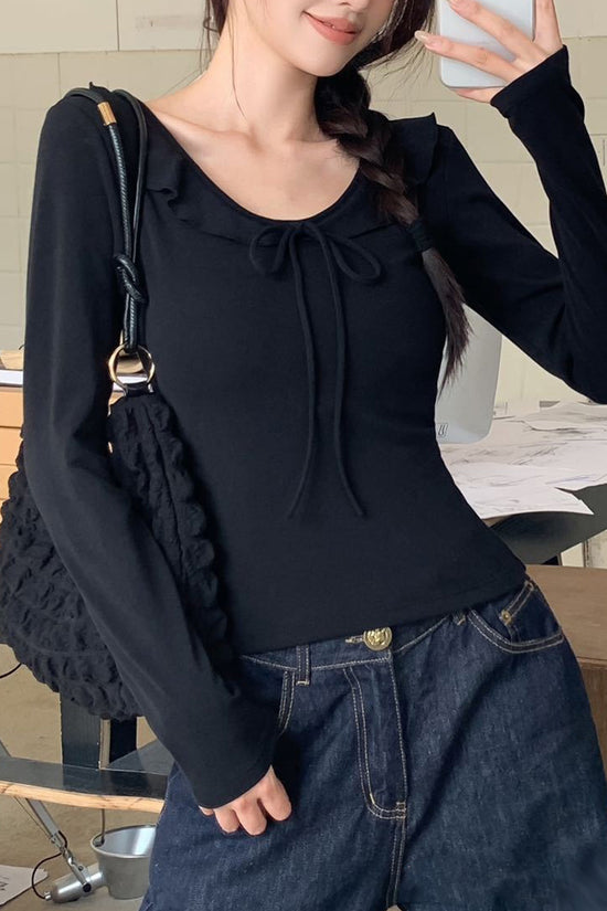 Stylish Long Sleeve Bow-Knot Top