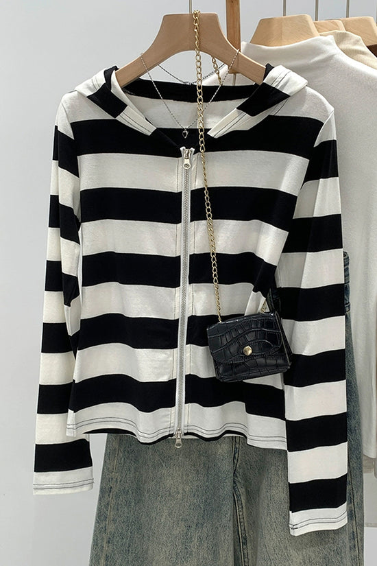 Striped Hooded Zip-Up Jacket