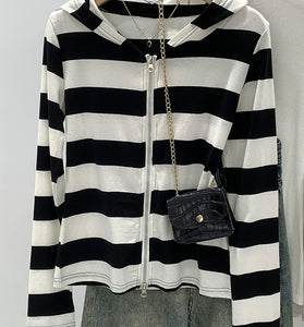 Striped Hooded Zip-Up Jacket