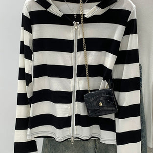 Striped Hooded Zip-Up Jacket