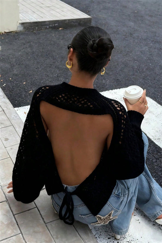 Open Back Knit Sweater with Tie Detail