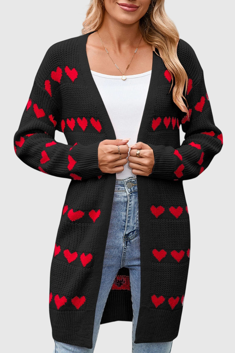 Heart Pattern Open Front Cardigan