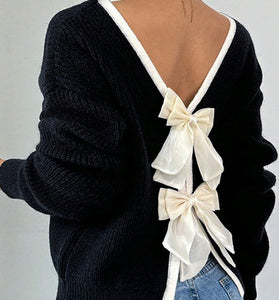 Bow Back Detail V-Neck Sweater
