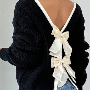 Bow Back Detail V-Neck Sweater