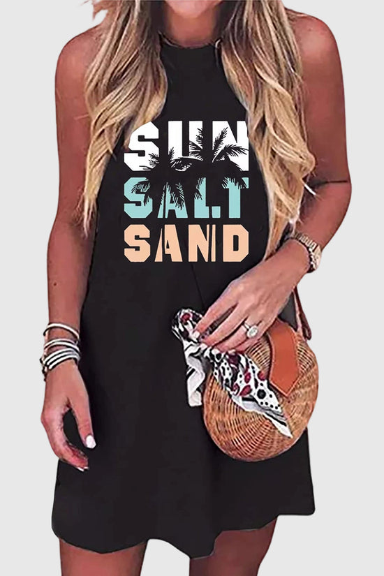 Palm Tree Print Sleeveless Casual Dress