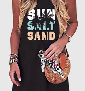 Palm Tree Print Sleeveless Casual Dress