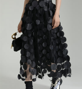 Textured Circle Pattern Midi Skirt