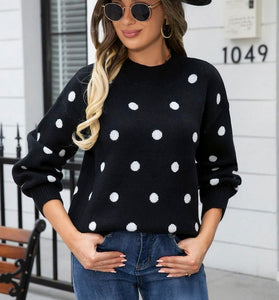 Polka Dot Puff Sleeve Sweater