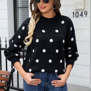Polka Dot Puff Sleeve Sweater