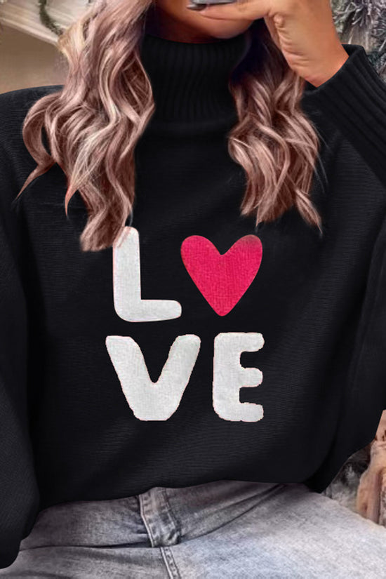 Love Graphic Turtleneck Sweater