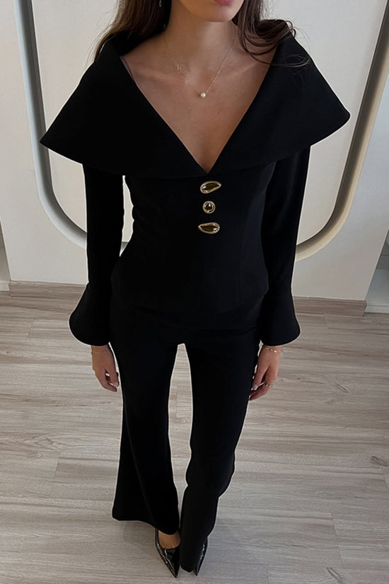 Elegant Bell Sleeve Buttoned Pants Set