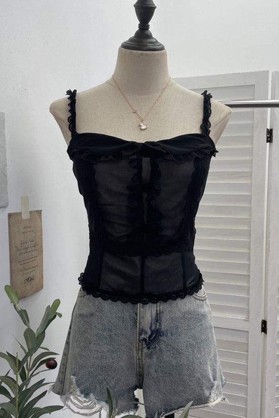 Lace Trim Sheer Sleeveless Tank Top