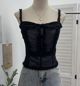 Lace Trim Sheer Sleeveless Tank Top