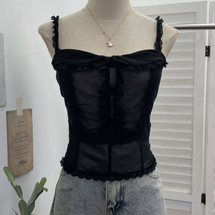 Lace Trim Sheer Sleeveless Tank Top