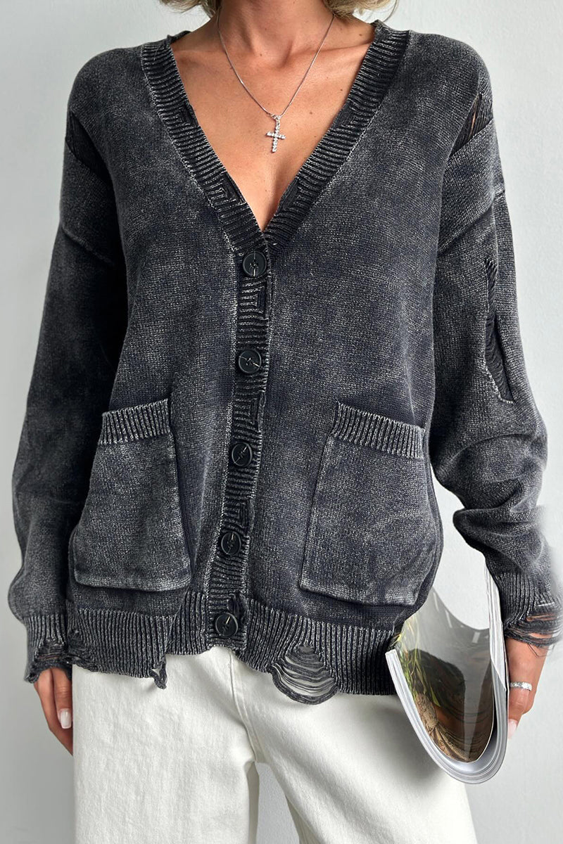 Oversized Button-Up Cardigan with Pockets