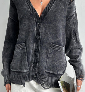 Oversized Button-Up Cardigan with Pockets