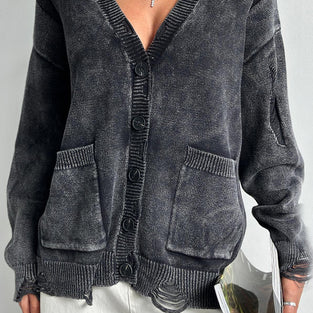 Oversized Button-Up Cardigan with Pockets