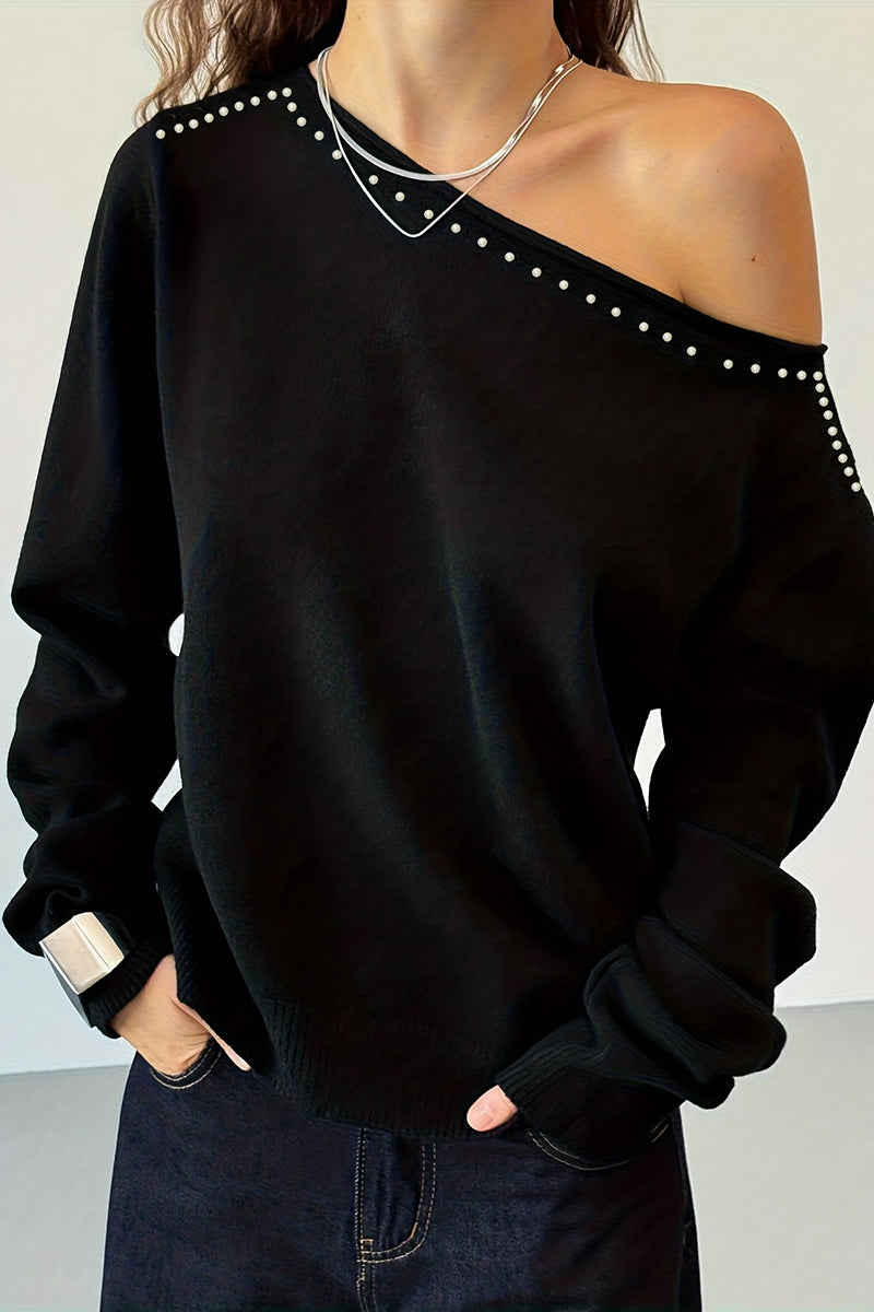 Studded Off-Shoulder Casual Top