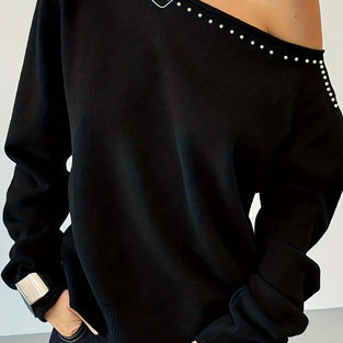 Studded Off-Shoulder Casual Top