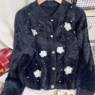 Floral Button-Up Cardigan with Delicate Details