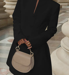 Elegant Long Sleeve Buttoned Mini Dress