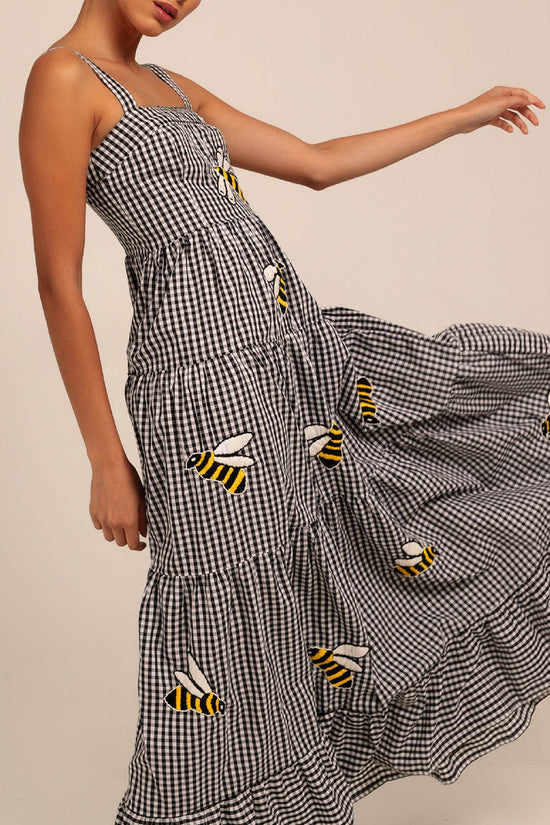Plaid Bee Print Maxi Dress