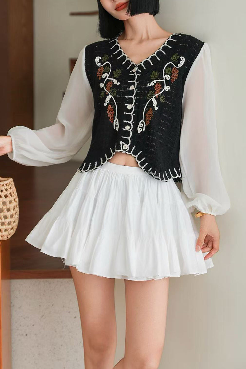 Vintage Floral V Neck Layered Blouse